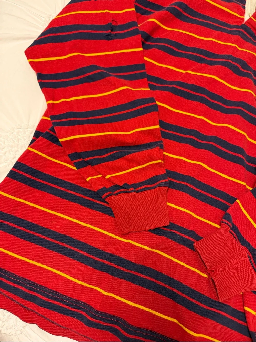 Polo Ralph Lauren Red, Navy & Yellow Striped Rugby Pullover vintage L Y2K